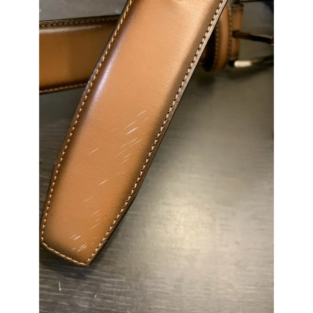 New Perry Ellis Portfolio Genuine Leather Brown Dress Belt Gun Metal - Size 36